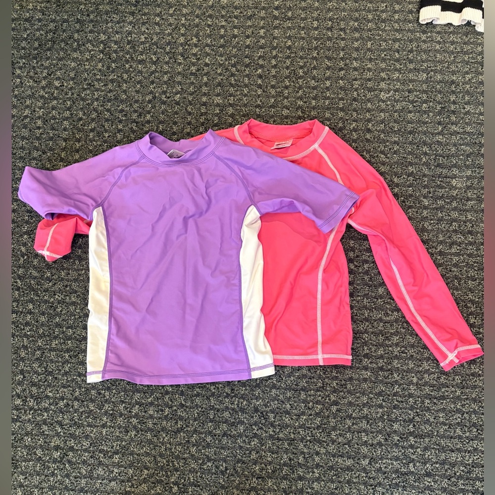 Coastalista Girls Rash Guard Bundle Size S/M | Pink & Purple Swim Shirts